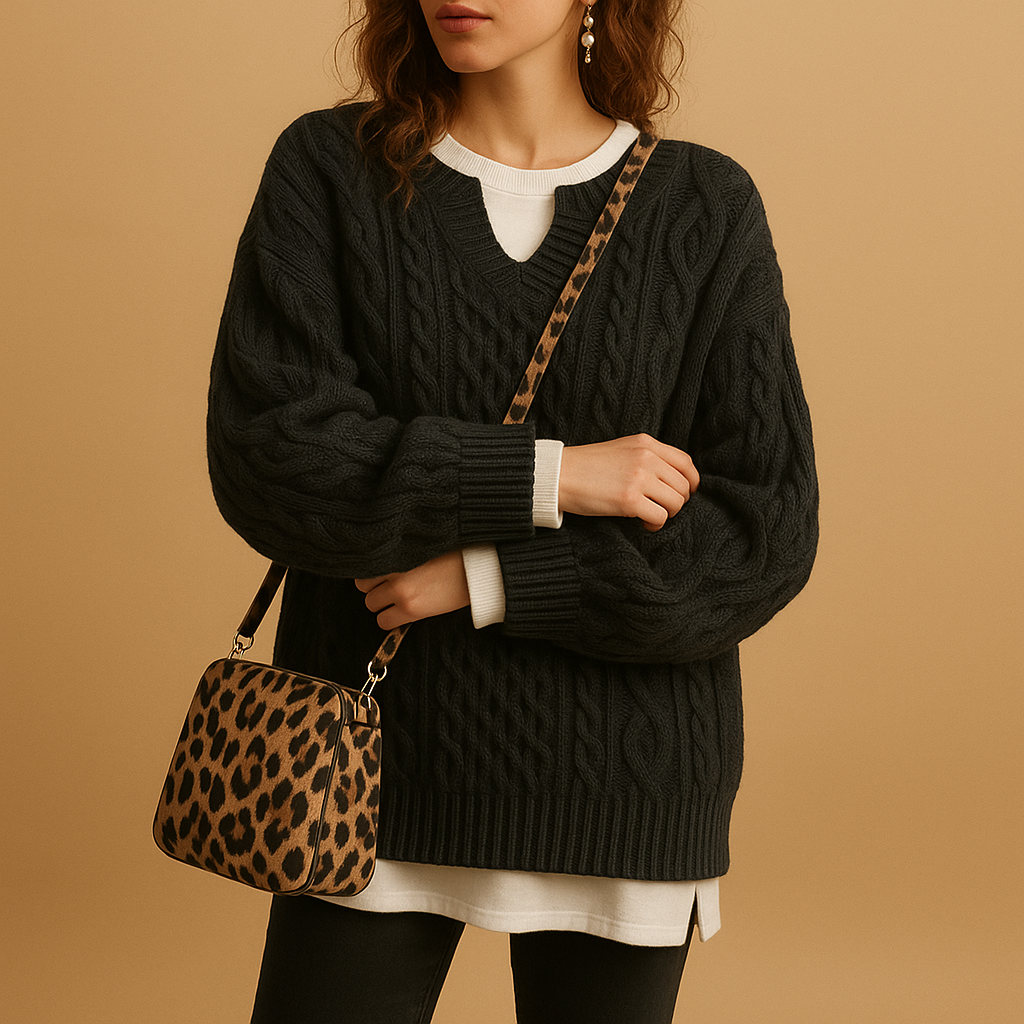 Breathable knit V-neck sweater for women.