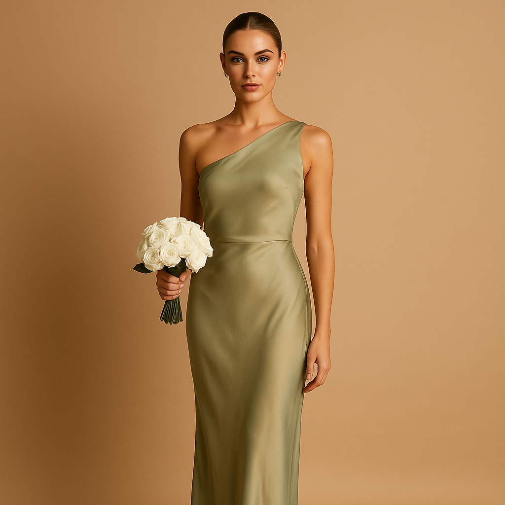 Asymmetrical evening dress with slit for women.