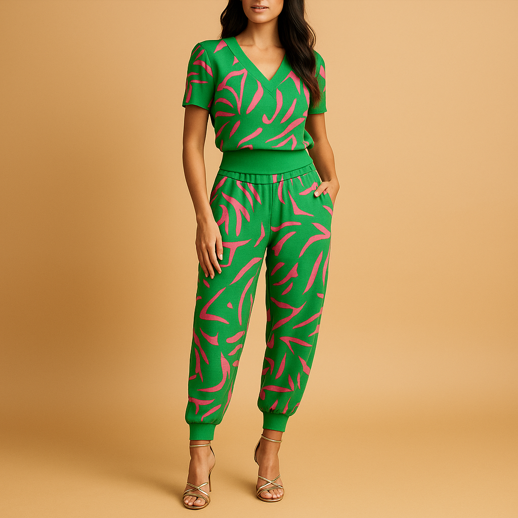 Floral women's set with top and pants.