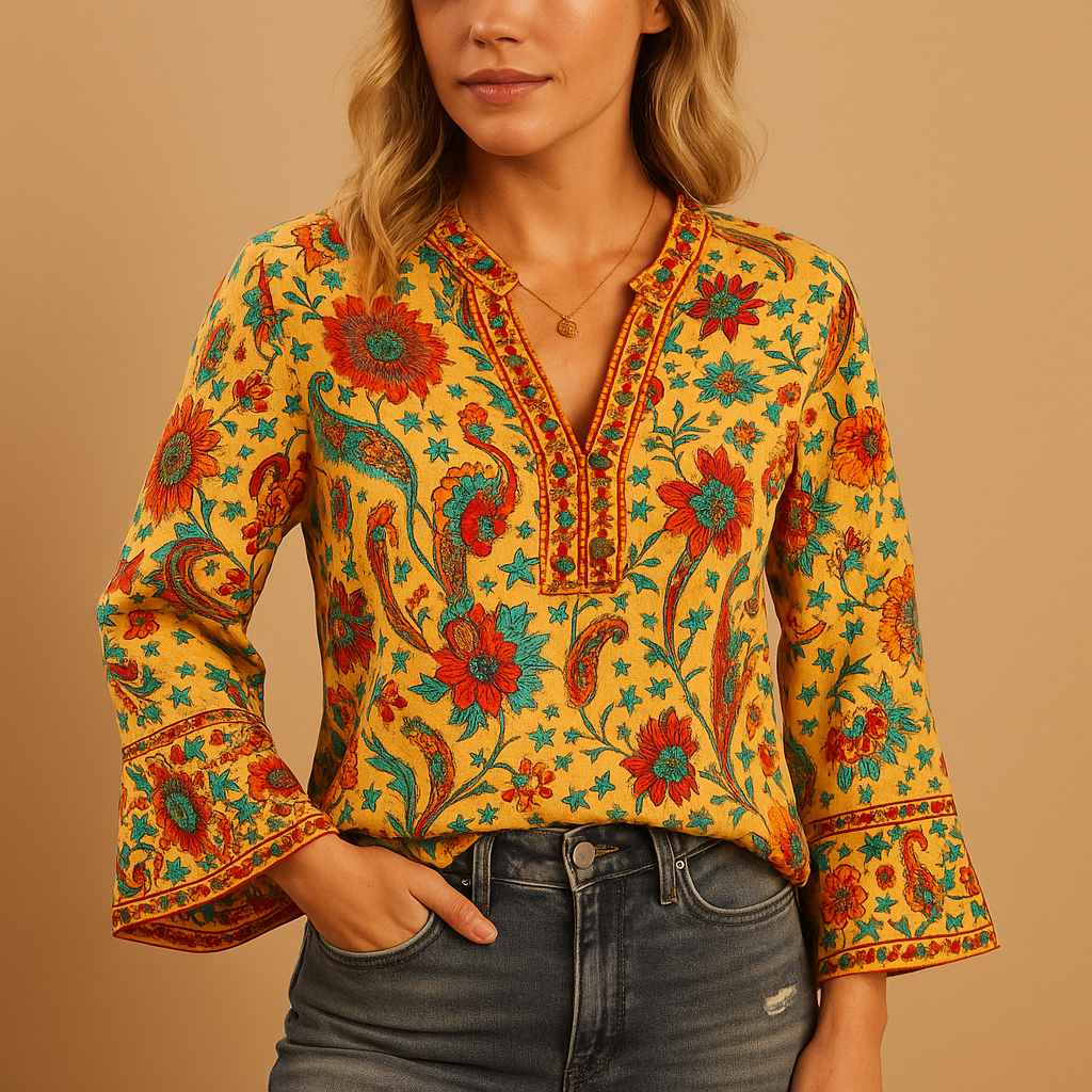 Women's floral print blouse with flared sleeves
