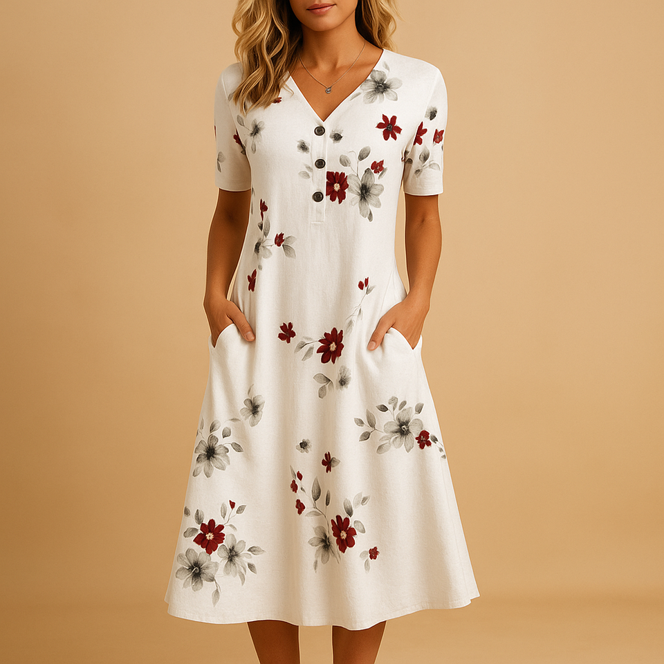 Floral dress with a loose fit and feminine design for women.