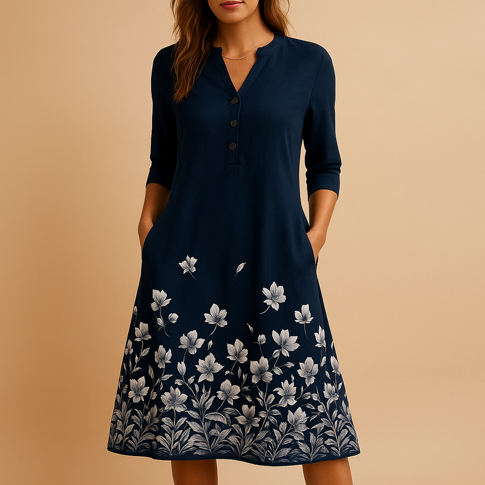 Floral dress with a loose fit and feminine design for women.