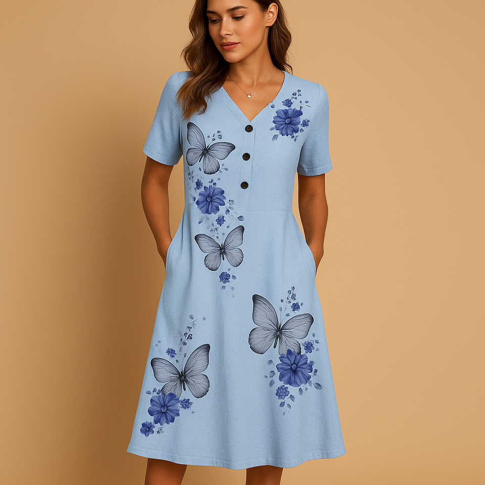 Floral dress with a loose fit and feminine design for women.