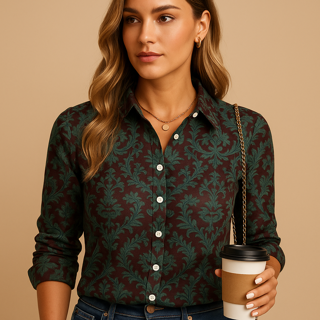 Blouse with striking pattern and flattering fit for women