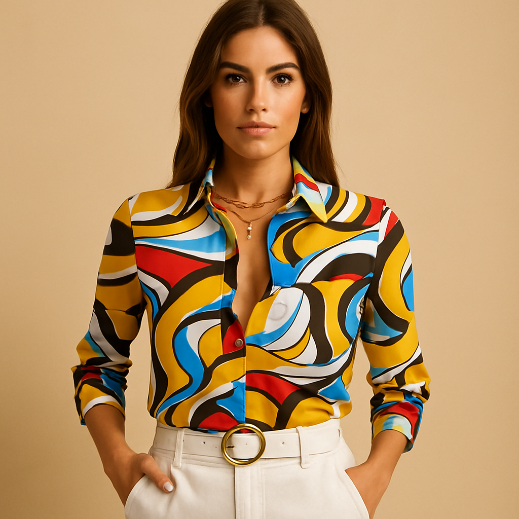 Women's wrap-neck blouse with print