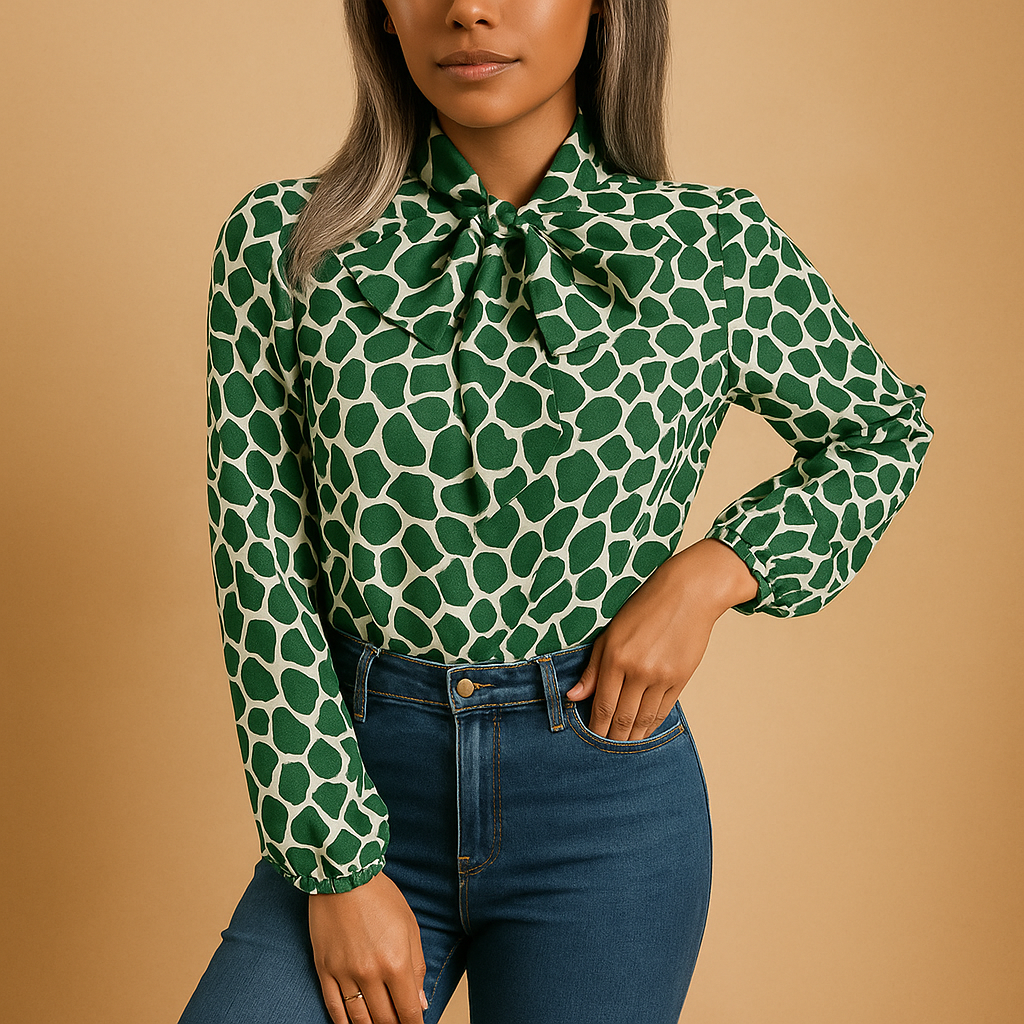 Blouse with bow detail and polka dot pattern for women