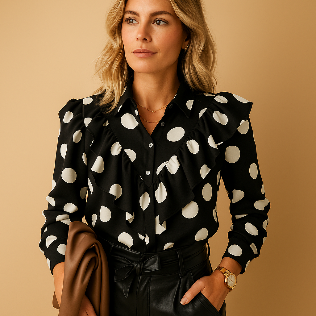 Women's V-neck blouse with ruffles