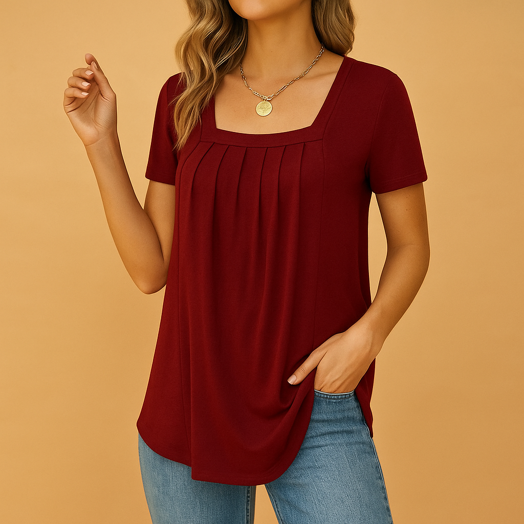 Women's loose-fitting blouse with square neckline