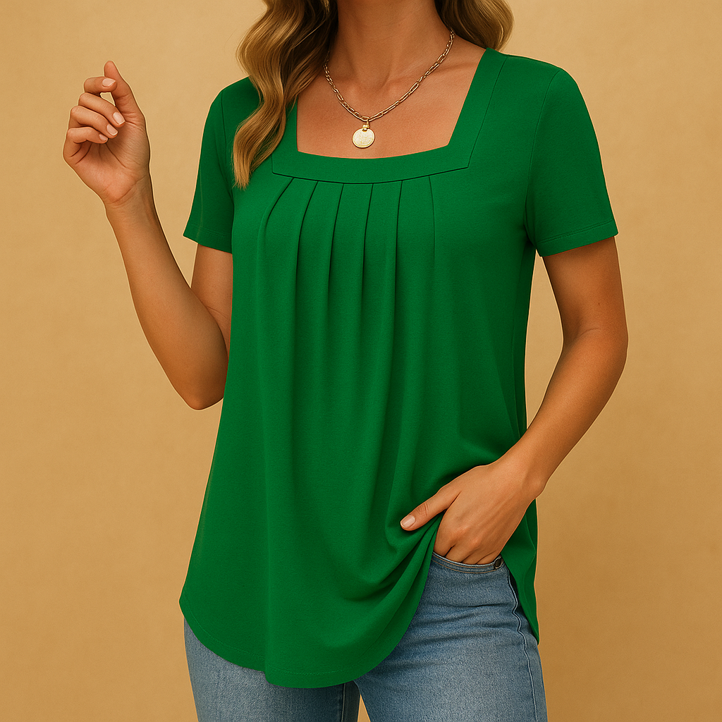Women's loose-fitting blouse with square neckline