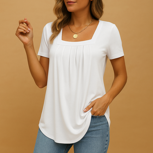 Women's loose-fitting blouse with square neckline
