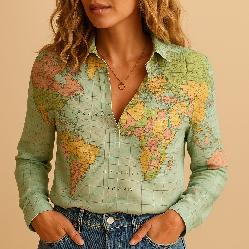 Blouse with world map print for women
