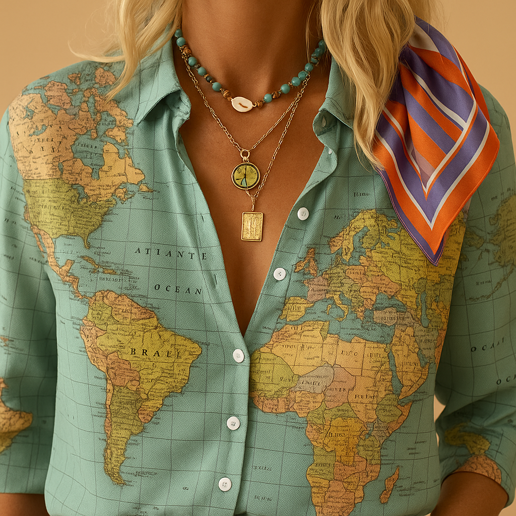 Blouse with world map print for women