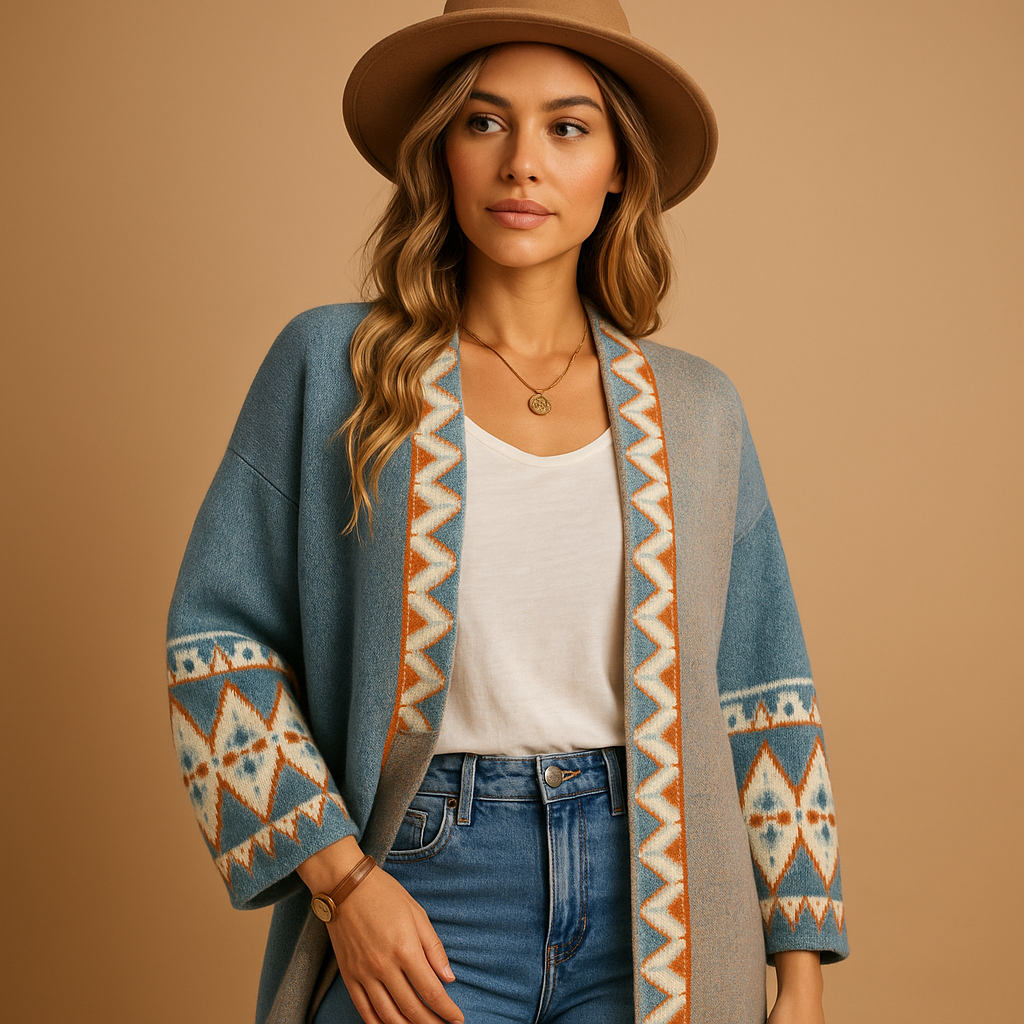 Bohemian jacquard cardigan for women.