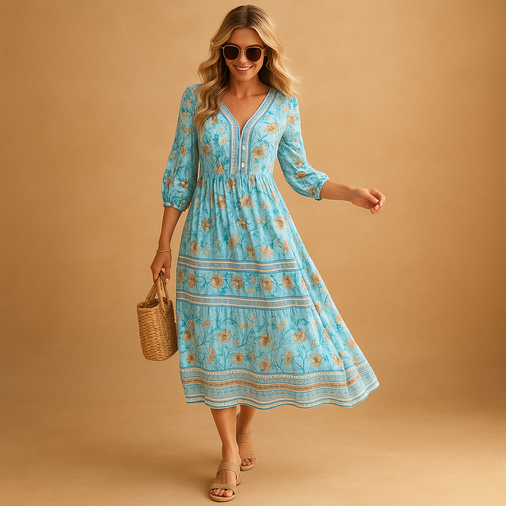 Bohemian summer dress with loose silhouette for women.