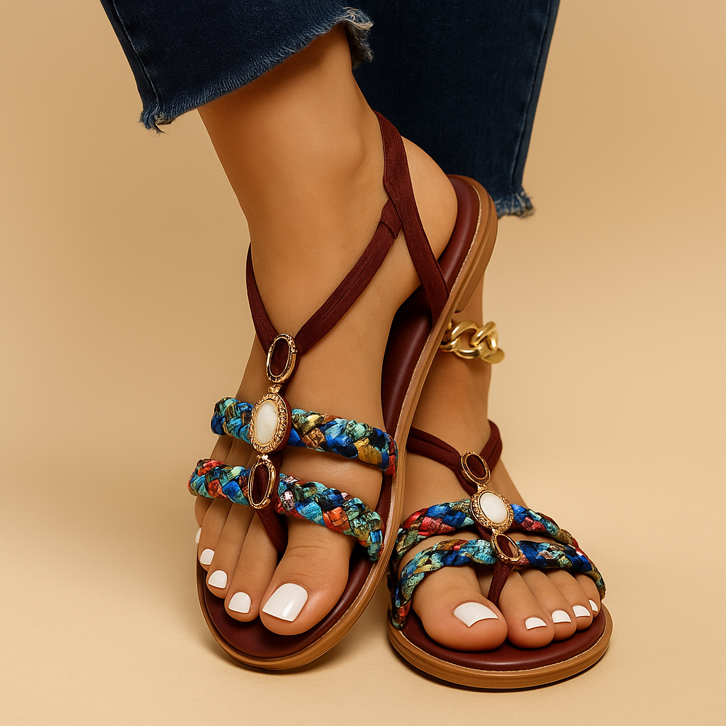 Boho sandals with pearl details for women.