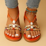 Boho sandals with pearl details for women.