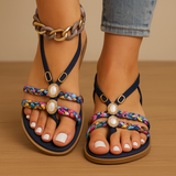 Boho sandals with pearl details for women.
