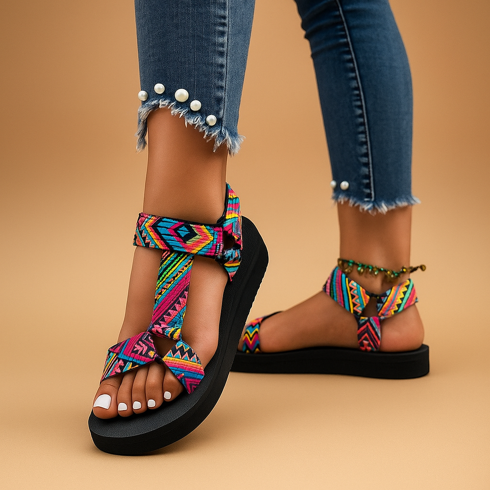 Boho sandals with rope design and flat sole for women.