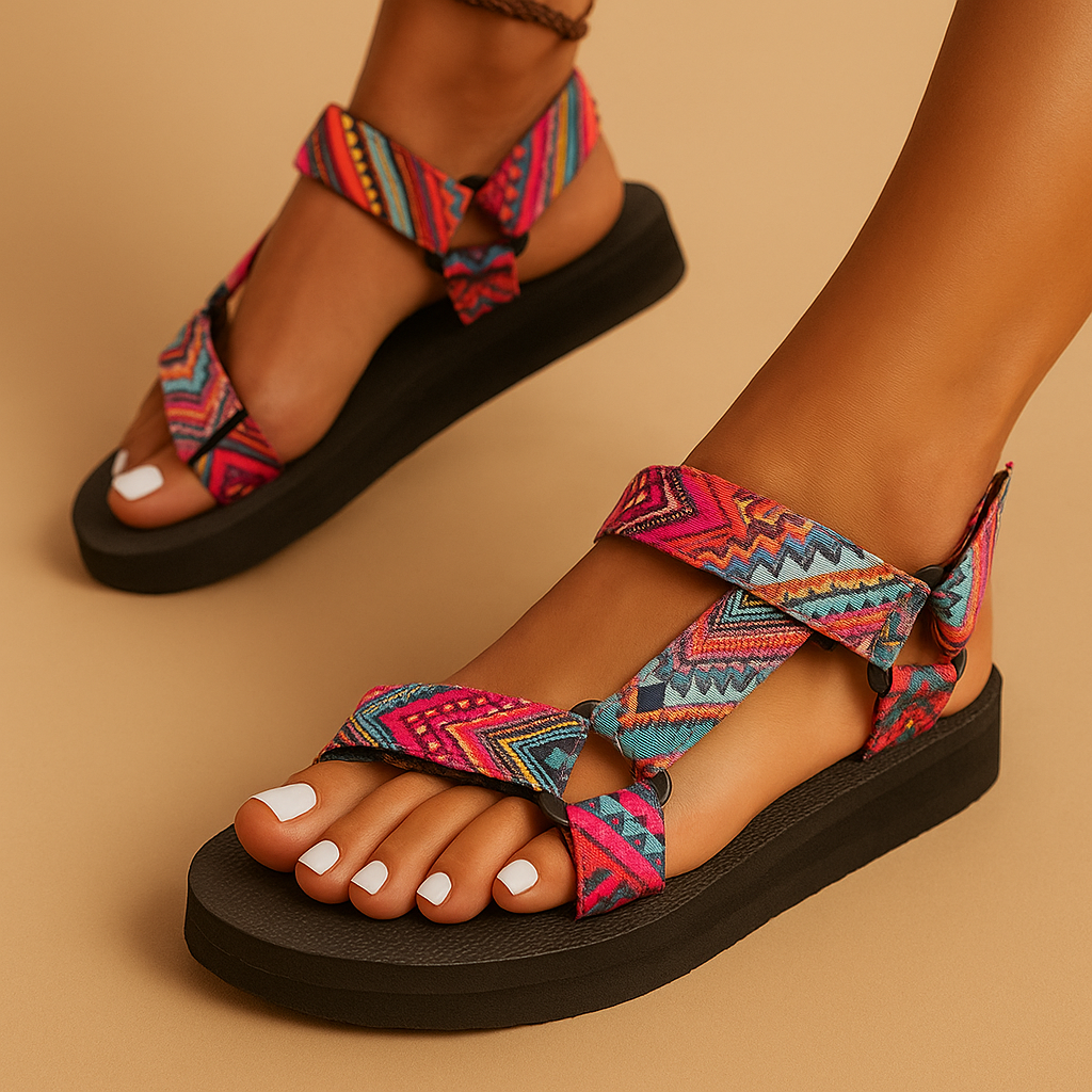 Boho sandals with rope design and flat sole for women.
