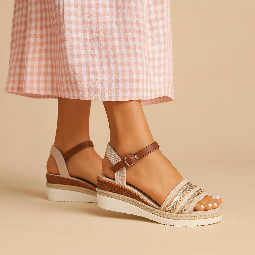 Boho wedge sandals with beads for women.