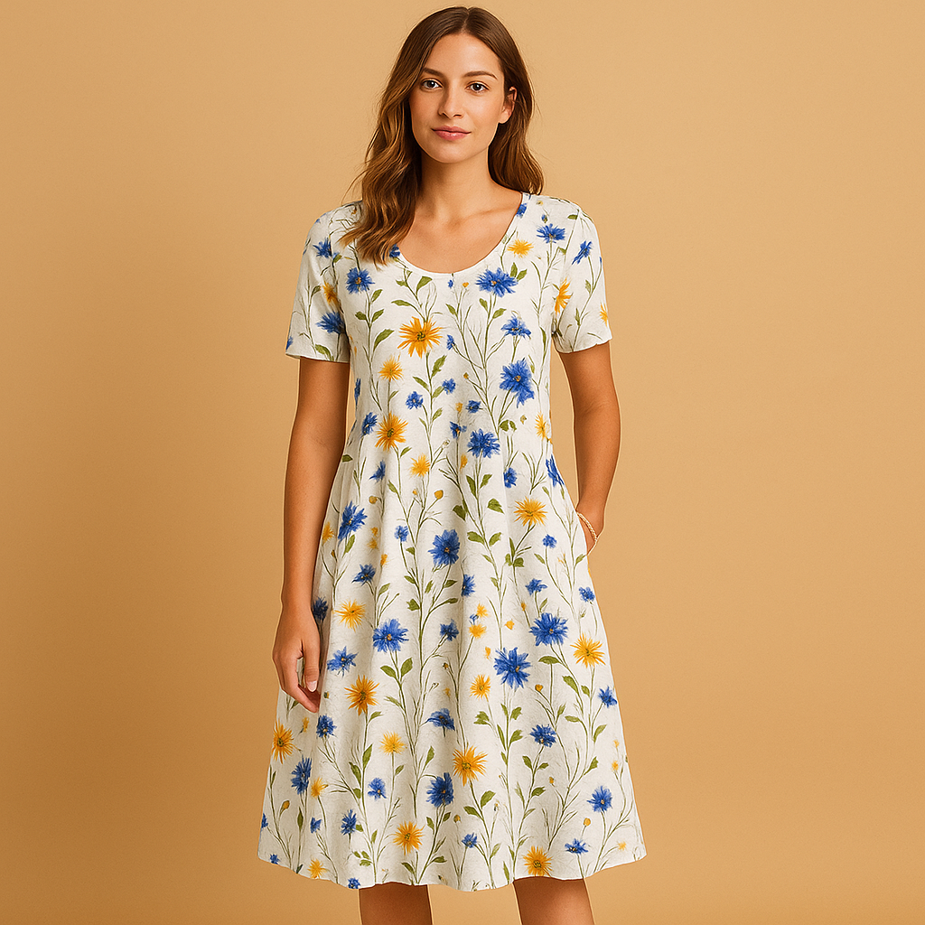 Casual cotton floral dress for women.