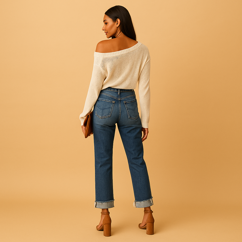 Casual denim jeans with asymmetrical waist for women