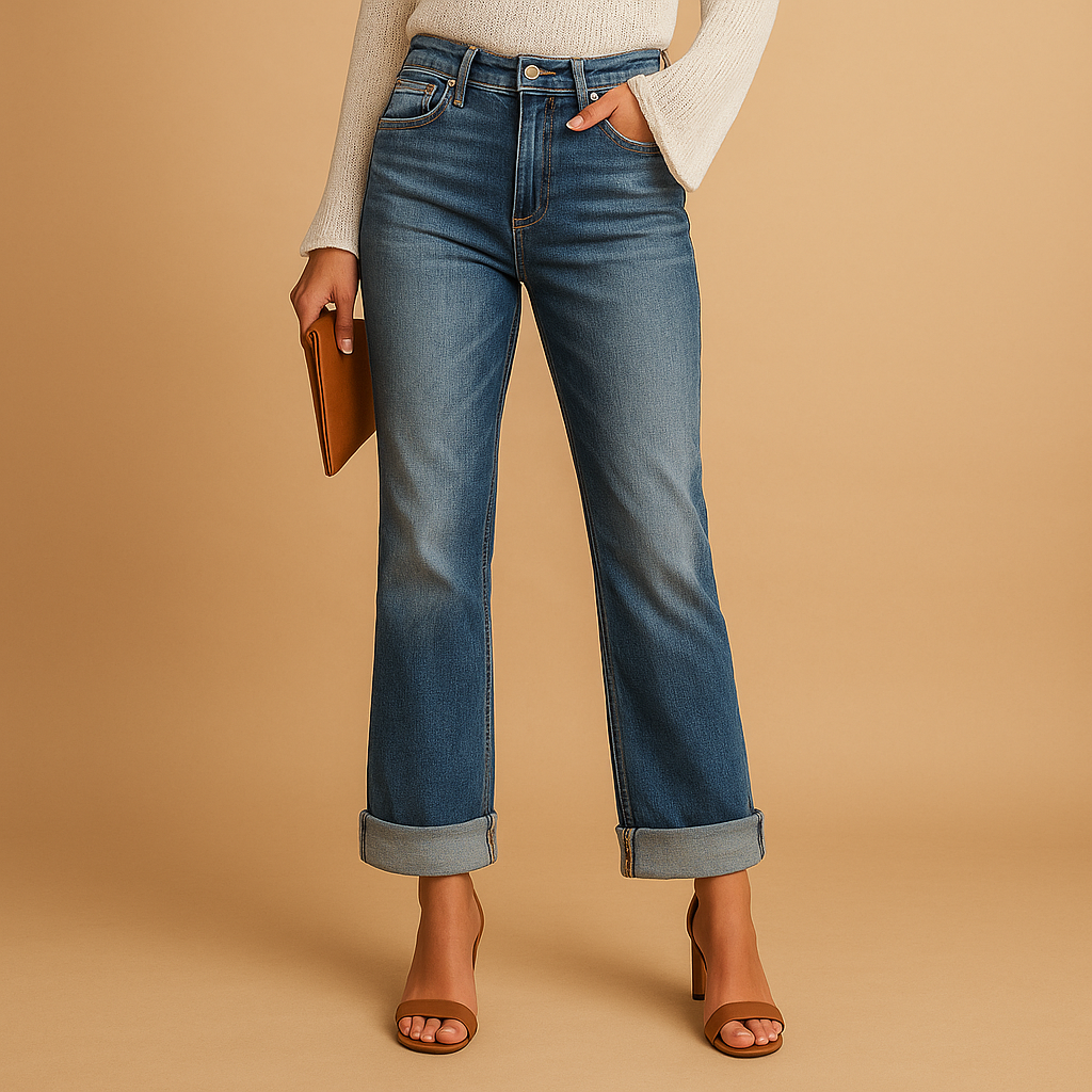 Casual denim jeans with asymmetrical waist for women