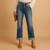 Casual denim jeans with asymmetrical waist for women