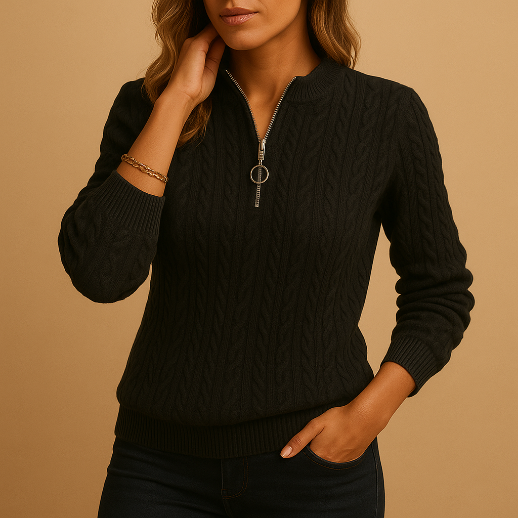 Casual knitted women's sweater with round neck and texture.