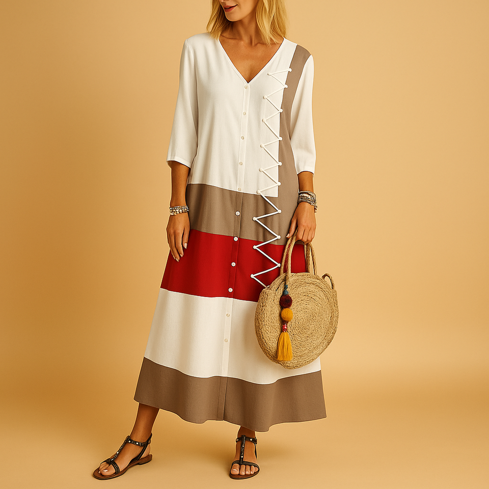 Casual midi dress with zigzag details for women.