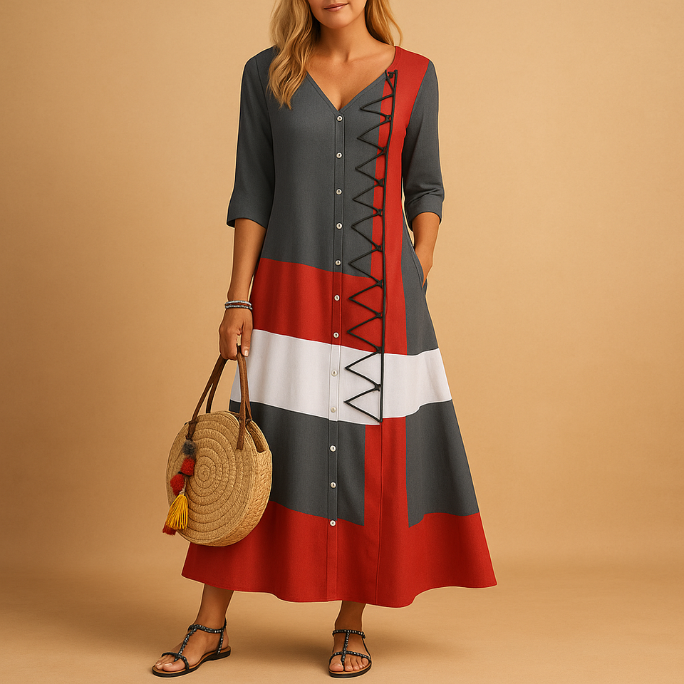 Casual midi dress with zigzag details for women.