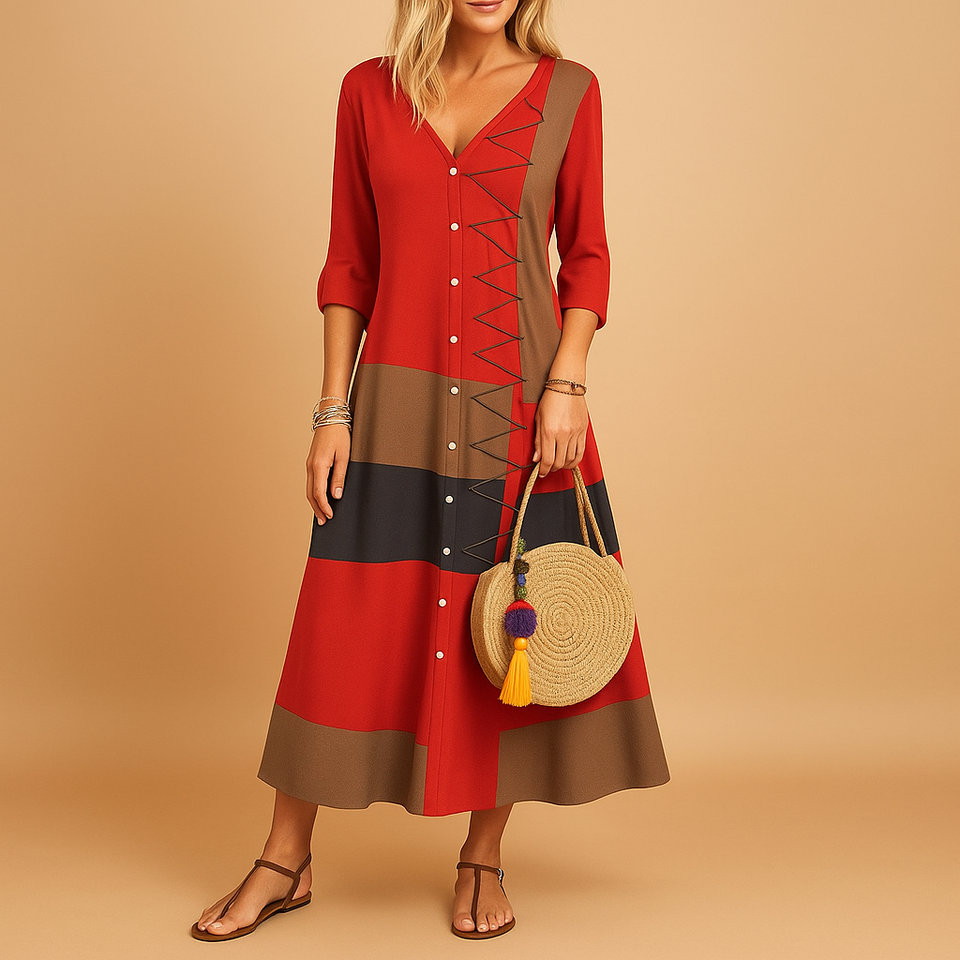 Casual midi dress with zigzag details for women.