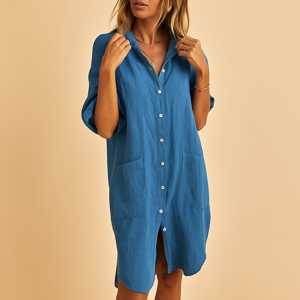 Casual shirt dress with pockets for women.