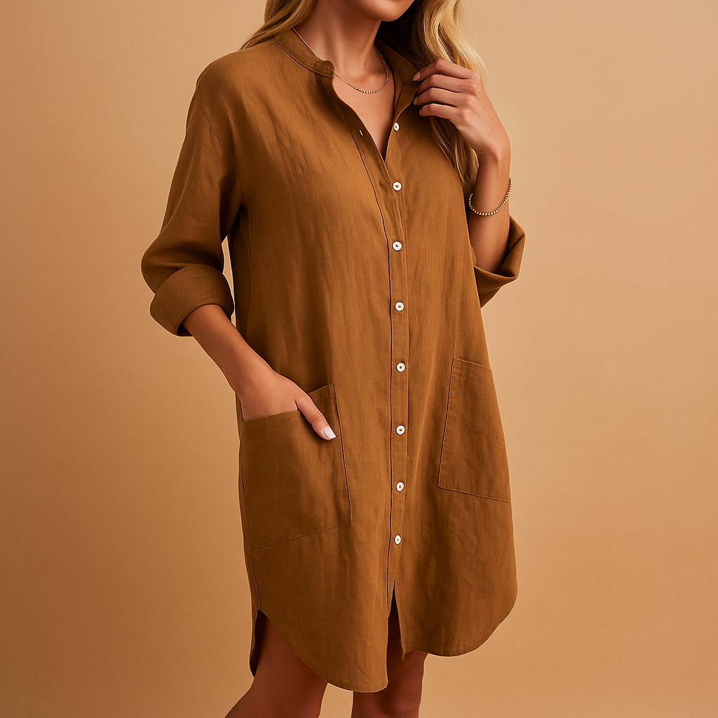 Casual shirt dress with pockets for women.