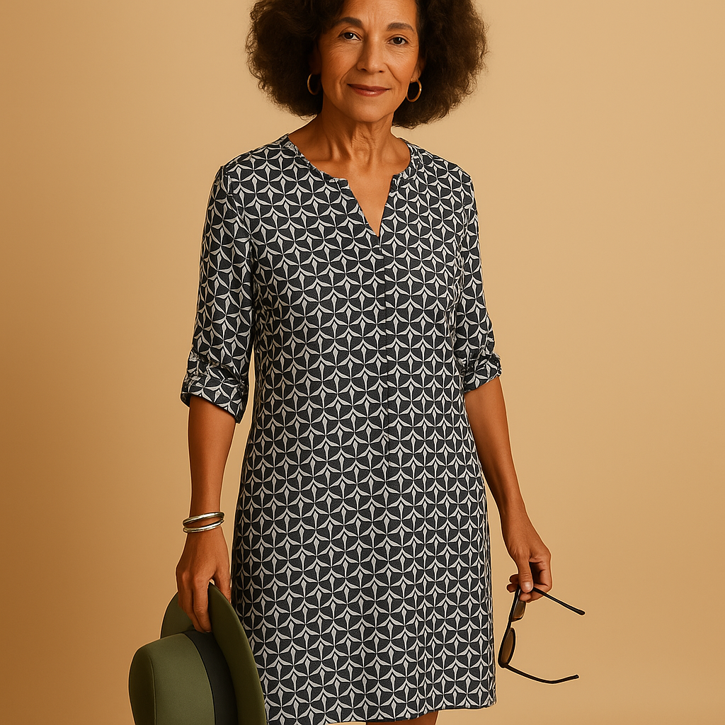 Casual V-neck dress with half sleeves for women.