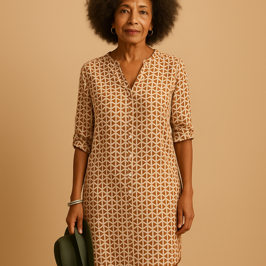 Casual V-neck dress with half sleeves for women.