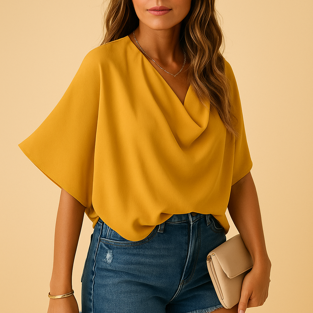 Lightweight chiffon blouse with batwing sleeves for women