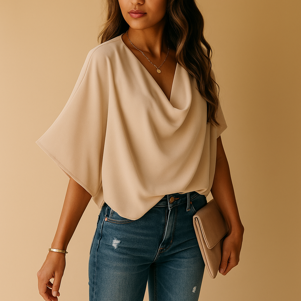Lightweight chiffon blouse with batwing sleeves for women