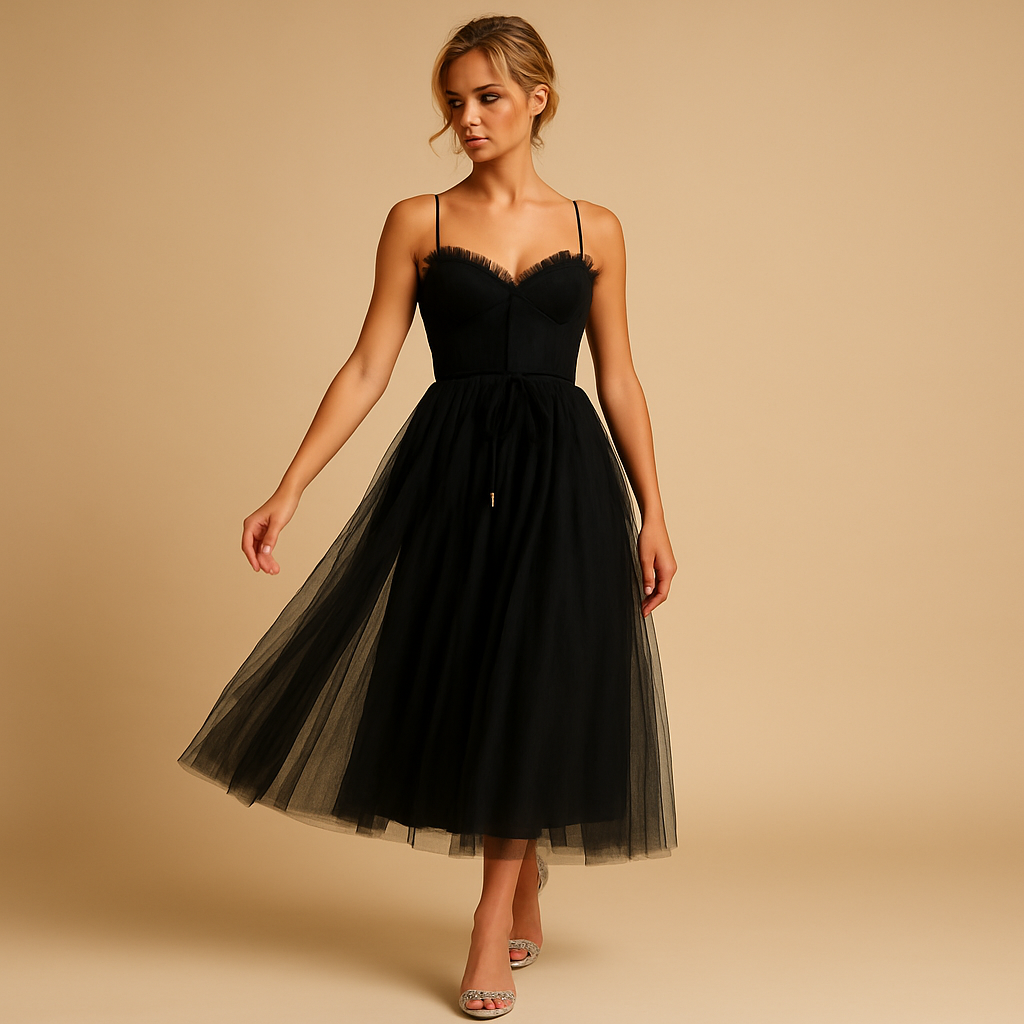 Sleeveless chiffon maxi dress with tulle overlay for women.