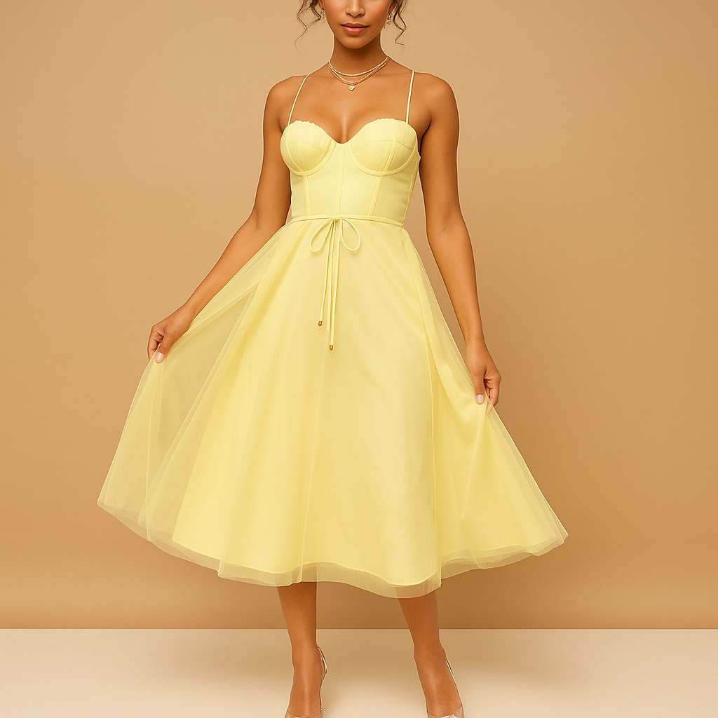 Sleeveless chiffon maxi dress with tulle overlay for women.