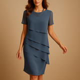 Chiffon midi dress with layered details for women.