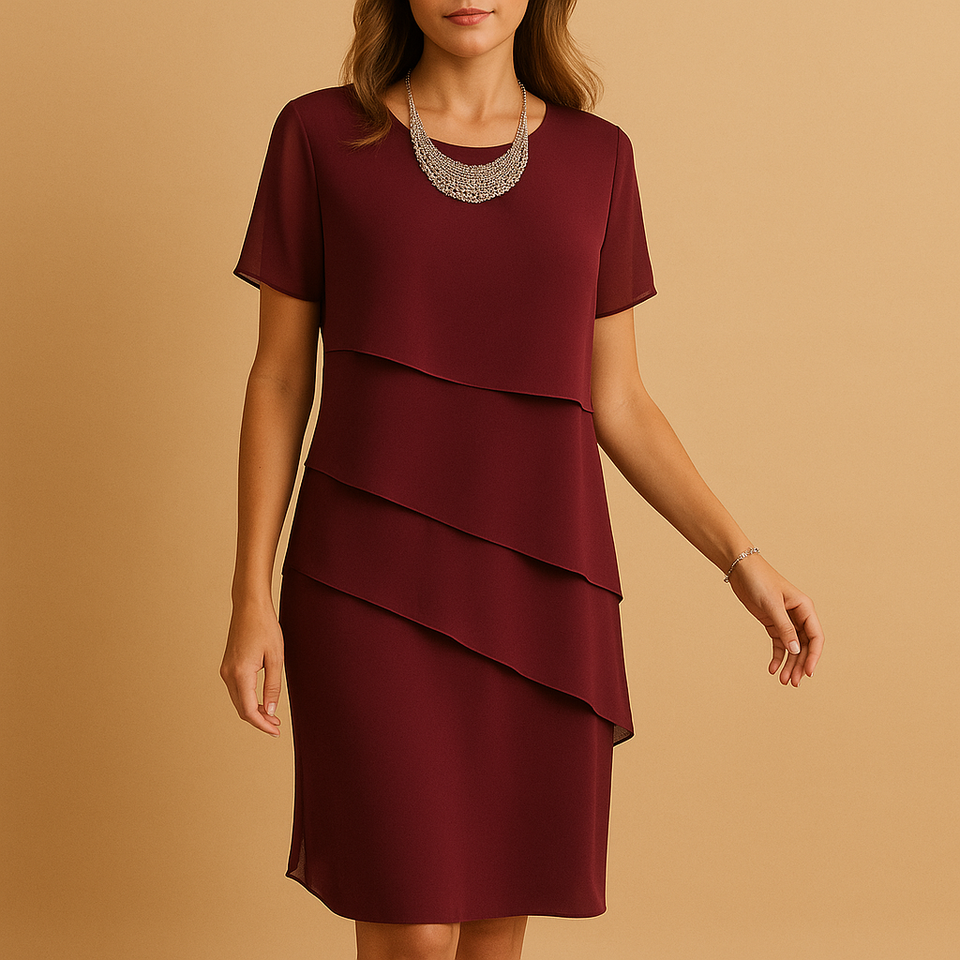 Chiffon midi dress with layered details for women.