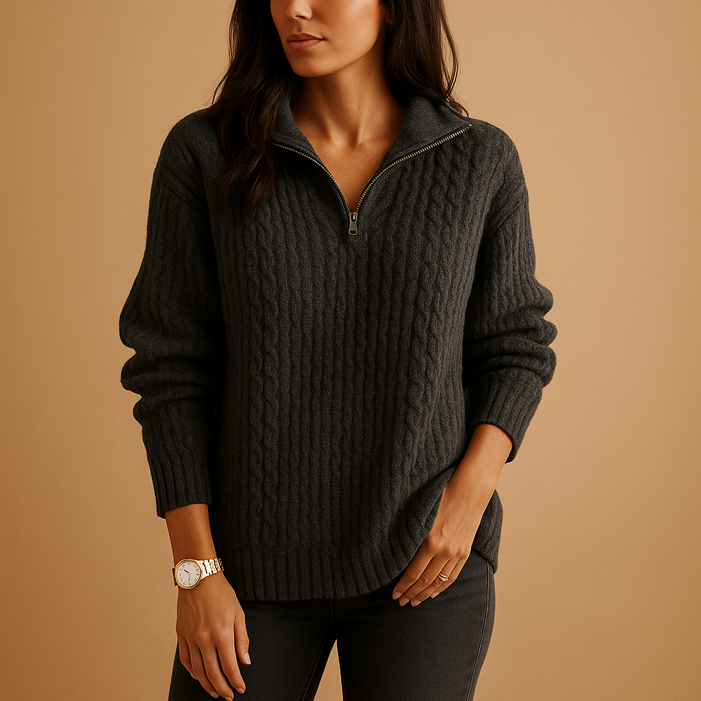 Chic women's sweater with half zipper and comfortable fit.