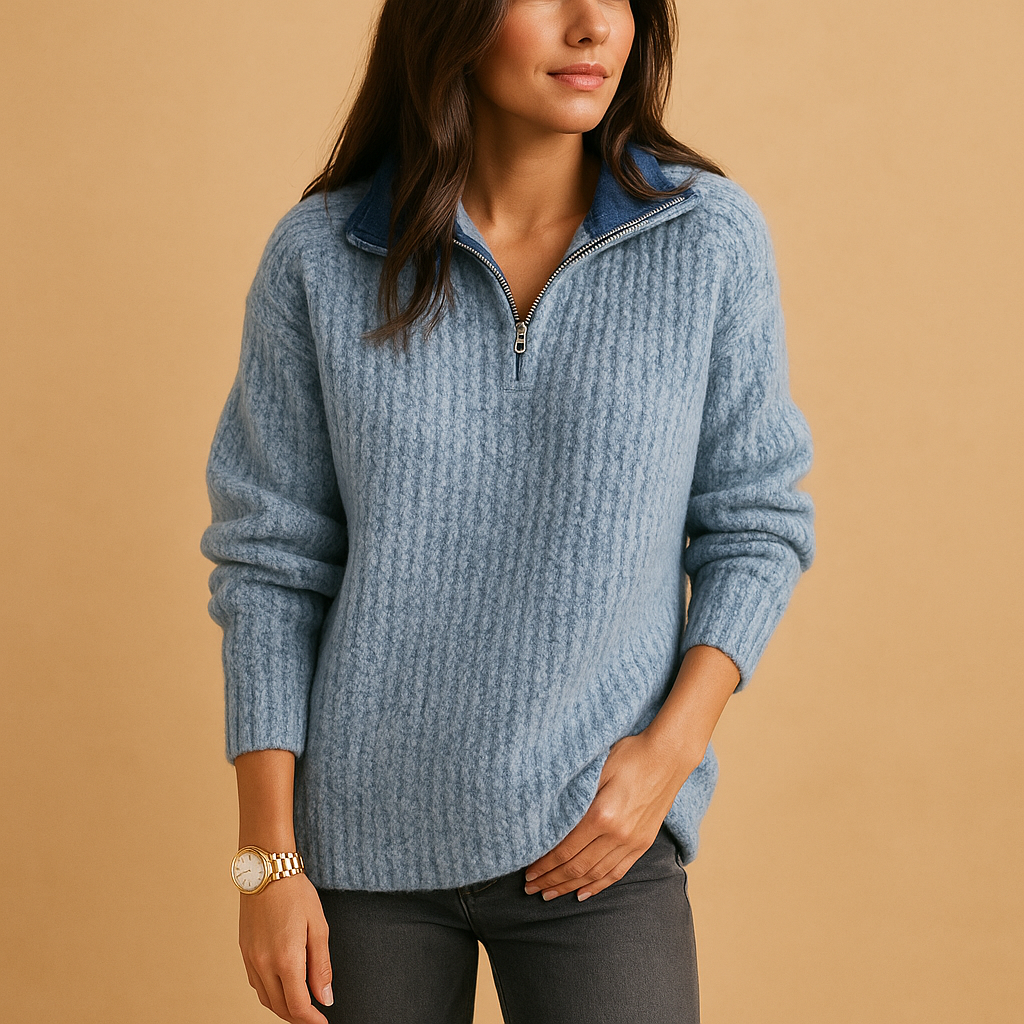 Chic women's sweater with half zipper and comfortable fit.