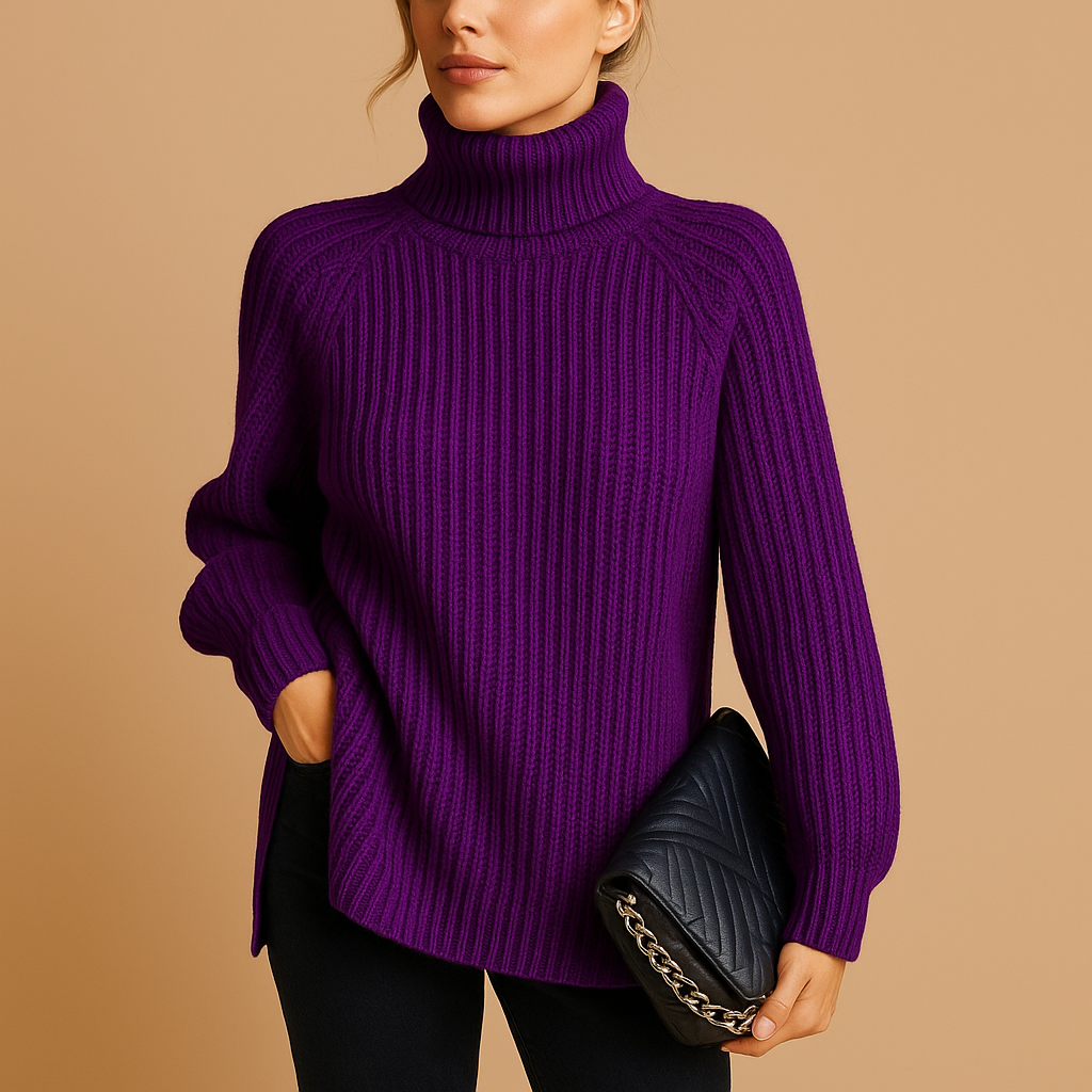 Women's turtleneck sweater with a soft texture and minimalist design.