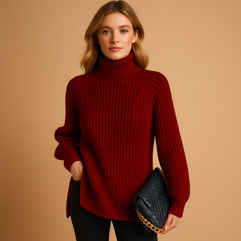 Women's turtleneck sweater with a soft texture and minimalist design.