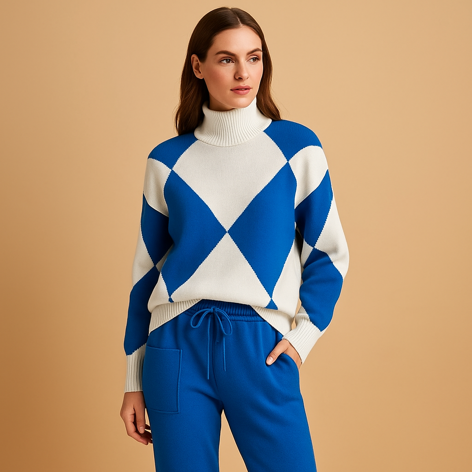 Comfortable loungewear set with sweater and sweatpants for women.