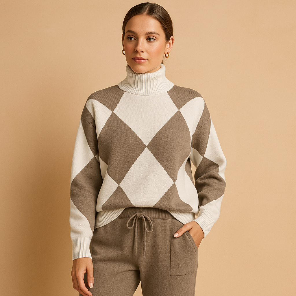 Comfortable loungewear set with sweater and sweatpants for women.