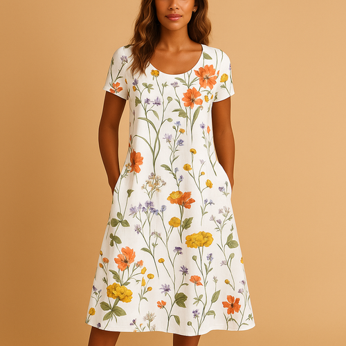 Flower dress with a comfortable fit for women.