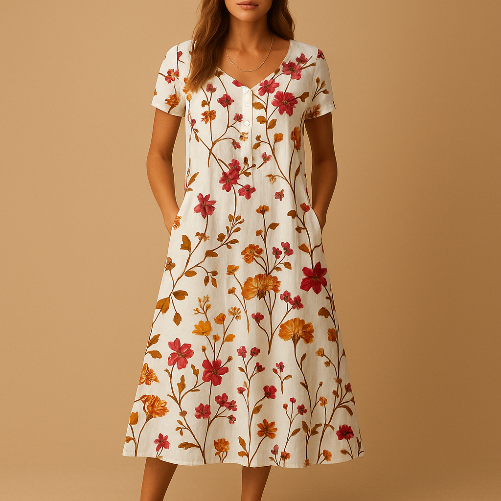 Flower dress with a comfortable fit for women.